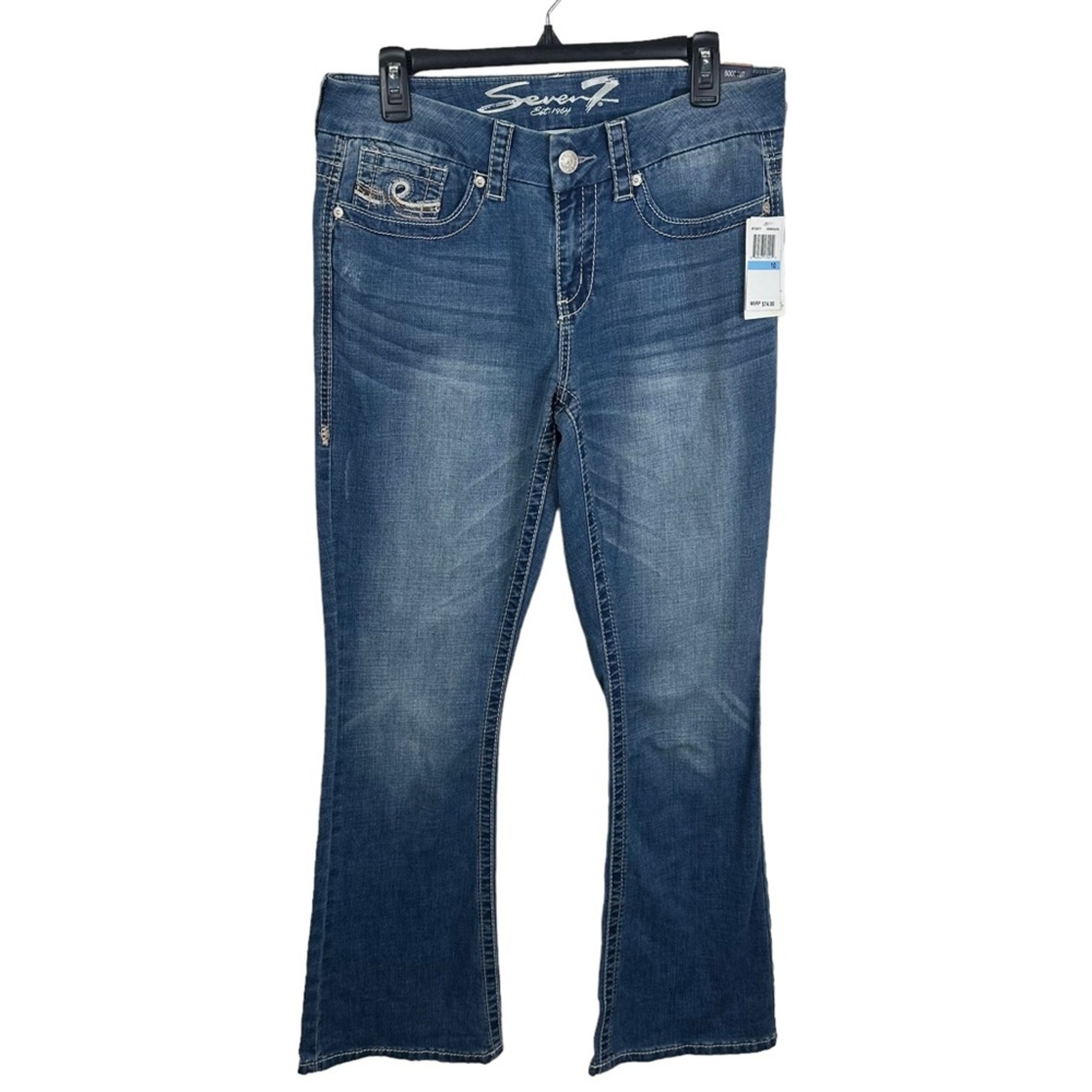 Nwt Seven7 Women’s Size 10 Boot Cut Sequin Pockets Denim Blue Jeans